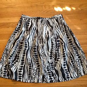 Black and Ivory Linen Blend Print A LIne Skirt